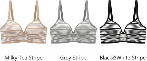 Women's Striped No-Underwire Seamless Bra – Scalloped Deep V Bralette, Comfortable Everyday Sleep Bra in Saudi Arabia
