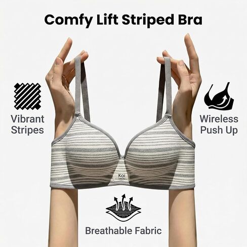Women's Striped No-Underwire Seamless Bra – Scalloped Deep V Bralette, Comfortable Everyday Sleep Bra in Saudi Arabia