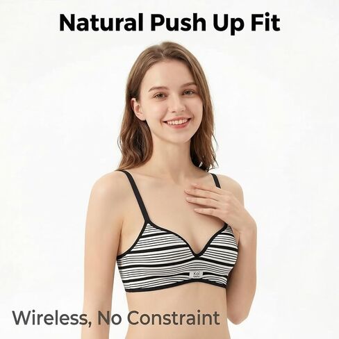 Women's Striped No-Underwire Seamless Bra – Scalloped Deep V Bralette, Comfortable Everyday Sleep Bra in Saudi Arabia