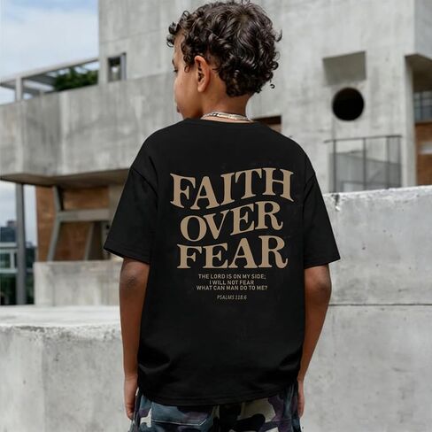 Boys Faith Over Fear Shirt Christian Jesus T Shirts for Kids Bible Verse Religious Graphic Tees Cotton Tshirt in Kuwait