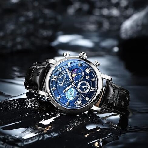 Tiong Men's Business Chronograph Watch - Stainless Steel Band, Moon Phase & Six-Hand - Waterproof, Luminous Date Display Quartz Wristwatch in Saudi Arabia