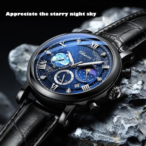 Tiong Men's Business Chronograph Watch - Stainless Steel Band, Moon Phase & Six-Hand - Waterproof, Luminous Date Display Quartz Wristwatch in Saudi Arabia