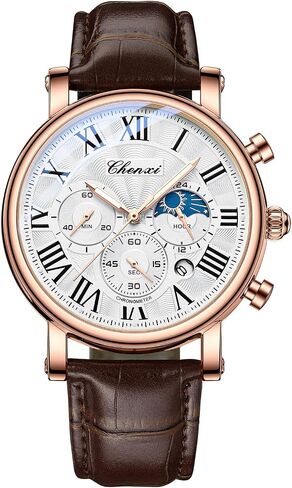 Tiong Men's Business Chronograph Watch - Stainless Steel Band, Moon Phase & Six-Hand - Waterproof, Luminous Date Display Quartz Wristwatch in Kuwait