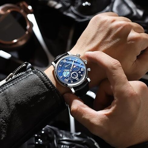Tiong Men's Business Chronograph Watch - Stainless Steel Band, Moon Phase & Six-Hand - Waterproof, Luminous Date Display Quartz Wristwatch in Saudi Arabia