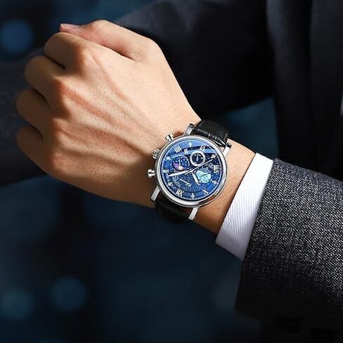 Tiong Men's Business Chronograph Watch - Stainless Steel Band, Moon Phase & Six-Hand - Waterproof, Luminous Date Display Quartz Wristwatch in Saudi Arabia
