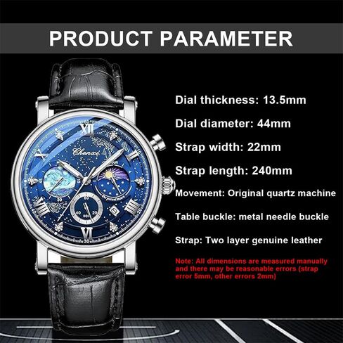 Tiong Men's Business Chronograph Watch - Stainless Steel Band, Moon Phase & Six-Hand - Waterproof, Luminous Date Display Quartz Wristwatch in Saudi Arabia