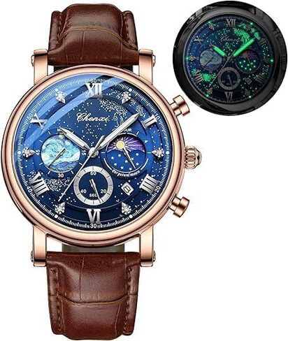 Tiong Men's Business Chronograph Watch - Stainless Steel Band, Moon Phase & Six-Hand - Waterproof, Luminous Date Display Quartz Wristwatch in Saudi Arabia