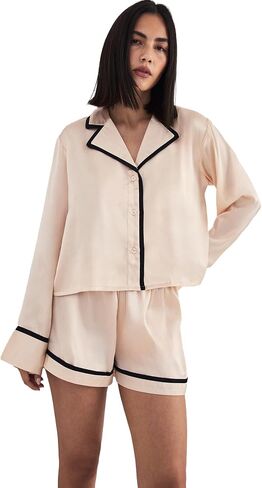 Nasty Gal Satin Contrast Trim Pajama Short Set in Saudi Arabia