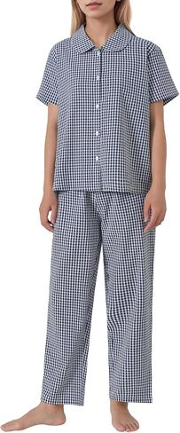 Women's Petite Seersucker Button Up Pajama Set Cotton Gingham 2 Piece Outfits in Saudi Arabia