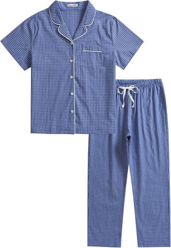 Women's Petite Cotton Pajamas Set Short Sleeve Top and Pants in Saudi Arabia