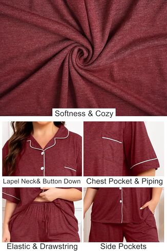 Vozanet Women Plus Size Pajamas Button Down Rayon Softness PJS Classic Sleepwear Short Long Loungewear 2pcs with Pockets in Saudi Arabia
