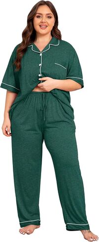 Vozanet Women Plus Size Pajamas Button Down Rayon Softness PJS Classic Sleepwear Short Long Loungewear 2pcs with Pockets in Saudi Arabia