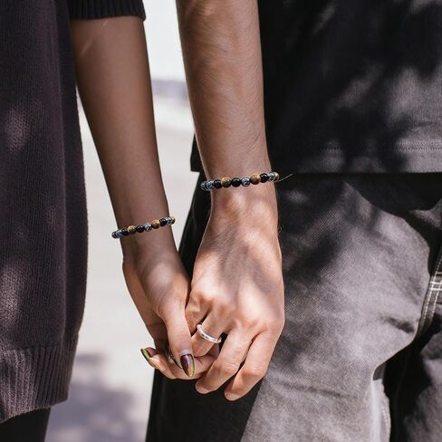 Triple Protection Bracelet, Stretch Elastic Bracelet Natural Stone Jewelry Gift, Strength, Balance for Men & Women, Gifts for Mothers Fathers Day, Christmas, Birthdays, Anniversary in Kuwait