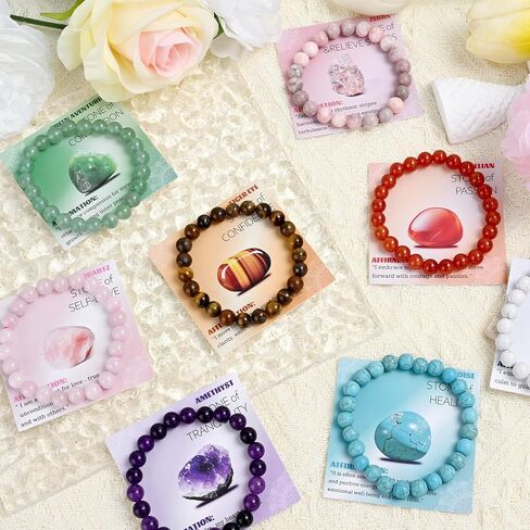 12PCS Natural Crystal Bracelets for Women Men - 8mm Semi-Precious Gemstone Beaded Bracelets, Round Gemstones Stretch Bracelet, Yoga Bracelets Jewelry Gifts in Saudi Arabia