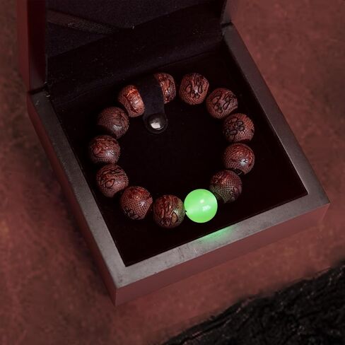 Pixiu Feng Shui Wealth Bracelet for Men Women Handmade Wood Adjustable Good Luck Prosperity Jewelry with Glow in Dark Bead Spiritual Protection Gift in Saudi Arabia
