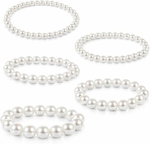5 Pcs Pearl Bracelets for Women, Stackable Faux Pearl Bracelets Bridal Wedding Elastic Bracelet White Pearl Bracelet Set for Wedding Bridal Party in Saudi Arabia