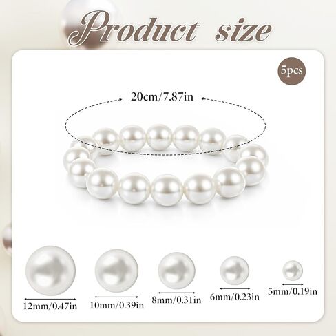 5 Pcs Pearl Bracelets for Women, Stackable Faux Pearl Bracelets Bridal Wedding Elastic Bracelet White Pearl Bracelet Set for Wedding Bridal Party in Saudi Arabia