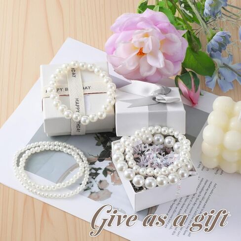 5 Pcs Pearl Bracelets for Women, Stackable Faux Pearl Bracelets Bridal Wedding Elastic Bracelet White Pearl Bracelet Set for Wedding Bridal Party in Saudi Arabia