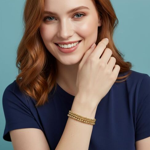 Waterproof Bracelet Set 14K Yellow Gold Plated Brass Stretch Beaded Bracelets for Women Jewelry Sets Stack Trendy Dainty Stackable in Kuwait