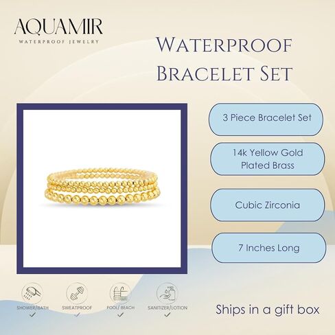 Waterproof Bracelet Set 14K Yellow Gold Plated Brass Stretch Beaded Bracelets for Women Jewelry Sets Stack Trendy Dainty Stackable in Kuwait