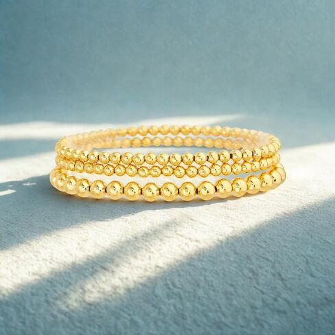 Waterproof Bracelet Set 14K Yellow Gold Plated Brass Stretch Beaded Bracelets for Women Jewelry Sets Stack Trendy Dainty Stackable in Kuwait