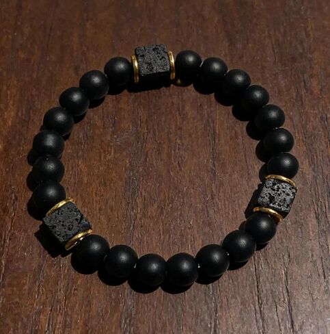 Beaded Stretch Bracelets for Women Natural Obsidian Lava Rock Bracelet for Inner Strength Enhancement Jewelry Gift in Kuwait