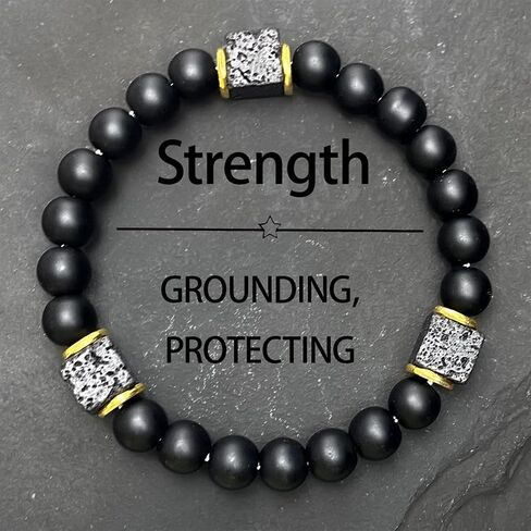 Beaded Stretch Bracelets for Women Natural Obsidian Lava Rock Bracelet for Inner Strength Enhancement Jewelry Gift in Kuwait