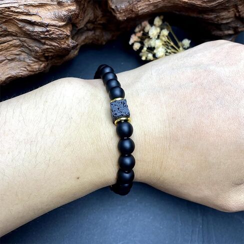 Beaded Stretch Bracelets for Women Natural Obsidian Lava Rock Bracelet for Inner Strength Enhancement Jewelry Gift in Kuwait