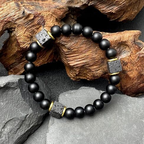 Beaded Stretch Bracelets for Women Natural Obsidian Lava Rock Bracelet for Inner Strength Enhancement Jewelry Gift in Kuwait