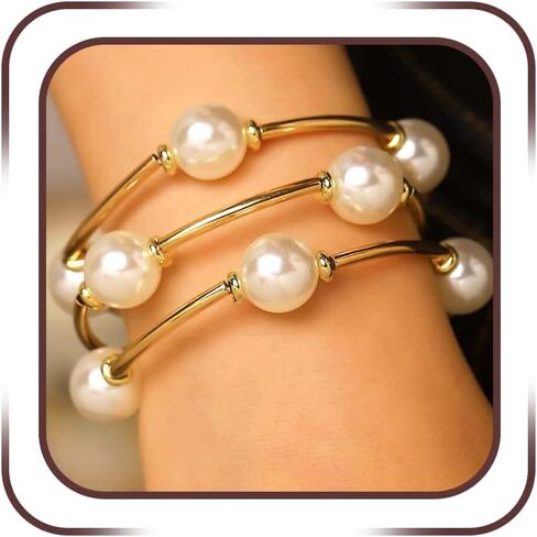 Trendy Stackable Gold Beaded Elastic Bracelet, Delicate Faux Pearl Metal Tube Beads Bracelets for Women Chunky Stacking Party Prom Pearls Jewelry Gift in Saudi Arabia
