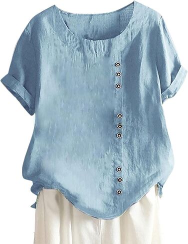 Womens Tunic Tops Plus Size Blouse Dressy Casual Loose Fit Elegant Street Wear Short Sleeve Round Neck Leaf Print in Saudi Arabia