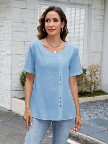 Womens Tunic Tops Plus Size Blouse Dressy Casual Loose Fit Elegant Street Wear Short Sleeve Round Neck Leaf Print in Saudi Arabia