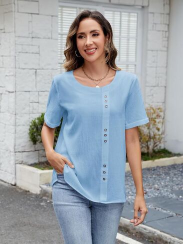Womens Tunic Tops Plus Size Blouse Dressy Casual Loose Fit Elegant Street Wear Short Sleeve Round Neck Leaf Print in Saudi Arabia