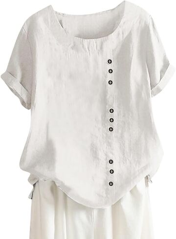 Womens Tunic Tops Plus Size Blouse Dressy Casual Loose Fit Elegant Street Wear Short Sleeve Round Neck Leaf Print in Saudi Arabia