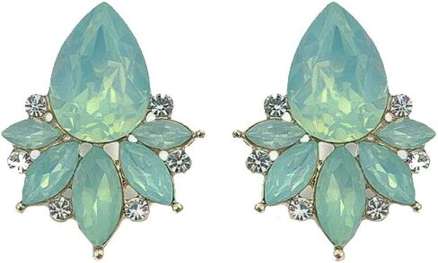 Antique Vintage Retro Style Sea Foam Mint Green Tiffan Aqua Blue Opal Marquis Pear Rhinestone Bridal Bridesmaid Wedding Prom Cluster Earrings in Kuwait