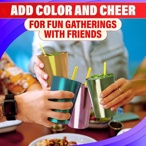 6 Pcs Aluminum Tumblers 15 oz - Lightweight, Durable, and Reusable Metal Cups | Vibrant Festive Colors for Hot and Cold Beverages | Sturdy Anodized Design for Parties and Outdoor Use | Dishwasher Safe in Kuwait