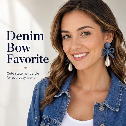 Denim Earrings Accessories Pearl Drop Bow Earrings Denim Shirt Dress Women Western Dress Country Concert Outfits Women in Saudi Arabia