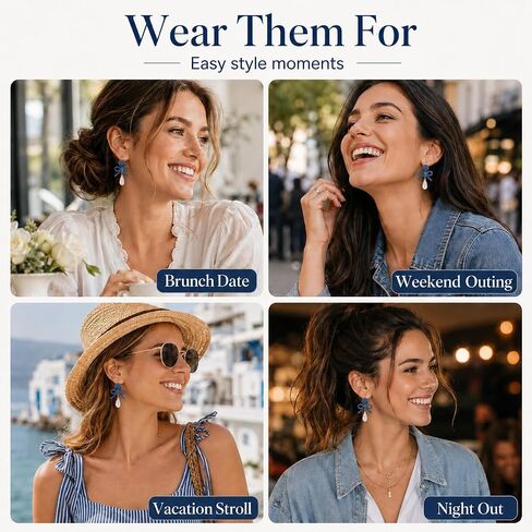 Denim Earrings Accessories Pearl Drop Bow Earrings Denim Shirt Dress Women Western Dress Country Concert Outfits Women in Saudi Arabia