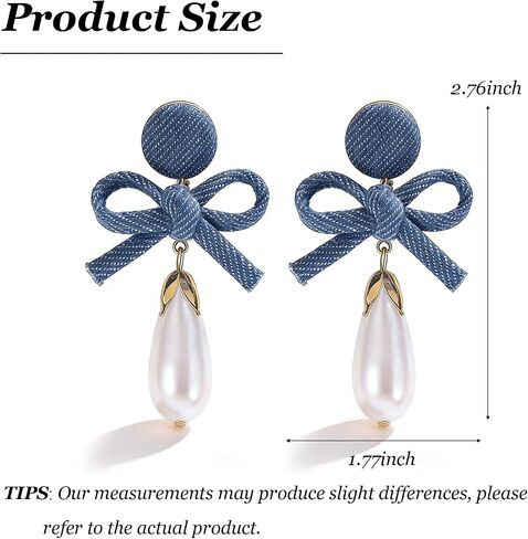 Denim Earrings Accessories Pearl Drop Bow Earrings Denim Shirt Dress Women Western Dress Country Concert Outfits Women in Saudi Arabia
