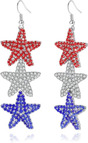 4th of July Independence Day Patriotic Earring for Women American Flag Dangle Earrings Red White Blue USA Earring, Pave Crystal Stud (Star) in Saudi Arabia