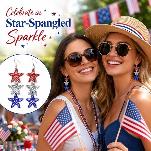 4th of July Independence Day Patriotic Earring for Women American Flag Dangle Earrings Red White Blue USA Earring, Pave Crystal Stud (Star) in Saudi Arabia