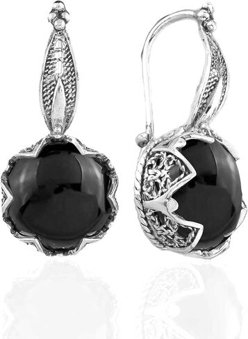 FILIGRANIST 925 Sterling Silver Filigree Art Woman Drop Earrings with Gemstones in Kuwait