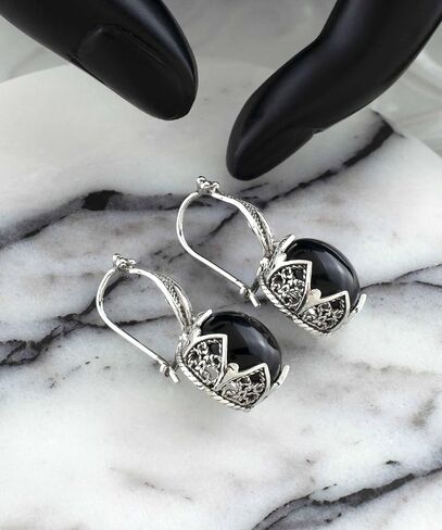 FILIGRANIST 925 Sterling Silver Filigree Art Woman Drop Earrings with Gemstones in Kuwait
