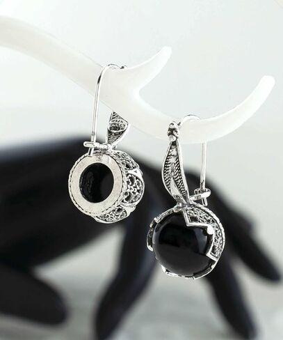 FILIGRANIST 925 Sterling Silver Filigree Art Woman Drop Earrings with Gemstones in Kuwait