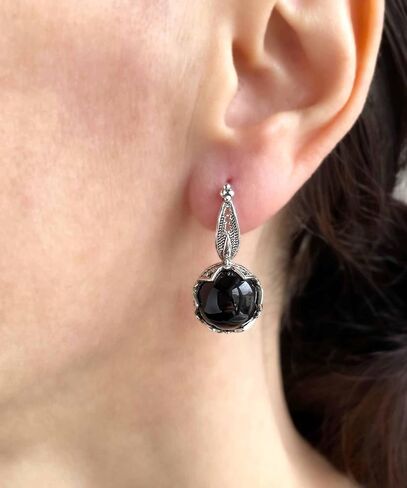 FILIGRANIST 925 Sterling Silver Filigree Art Woman Drop Earrings with Gemstones in Kuwait