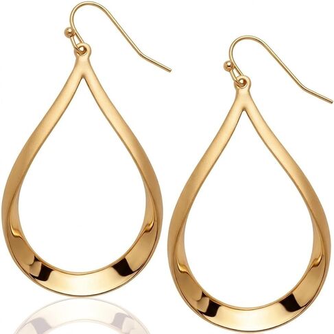 Teardrop Dangle Earrings for Women - Statement Open Hoop Drop Earrings in High Shine Gold Tone or Silver Tone in Saudi Arabia