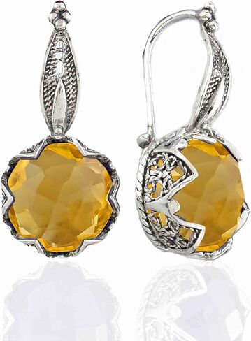 FILIGRANIST 925 Sterling Silver Filigree Art Woman Drop Earrings with Gemstones in Saudi Arabia