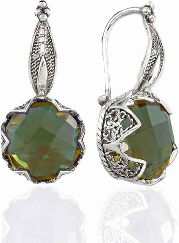 FILIGRANIST 925 Sterling Silver Filigree Art Woman Drop Earrings with Gemstones in Kuwait