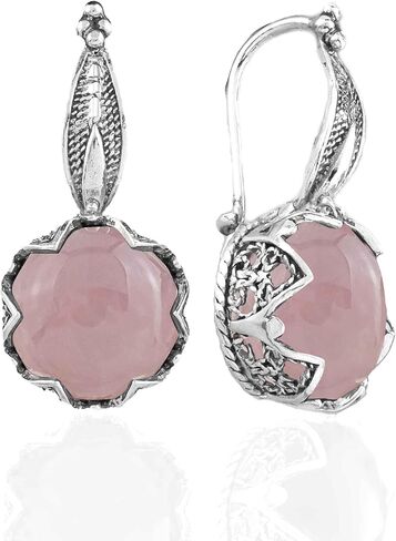 FILIGRANIST 925 Sterling Silver Filigree Art Woman Drop Earrings with Gemstones in Kuwait