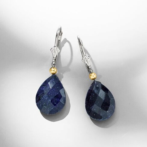 Ross-Simons 18.00 ct. t.w. Opaque Sapphire Drop Earrings in Sterling Silver and 14kt Yellow Gold in Saudi Arabia